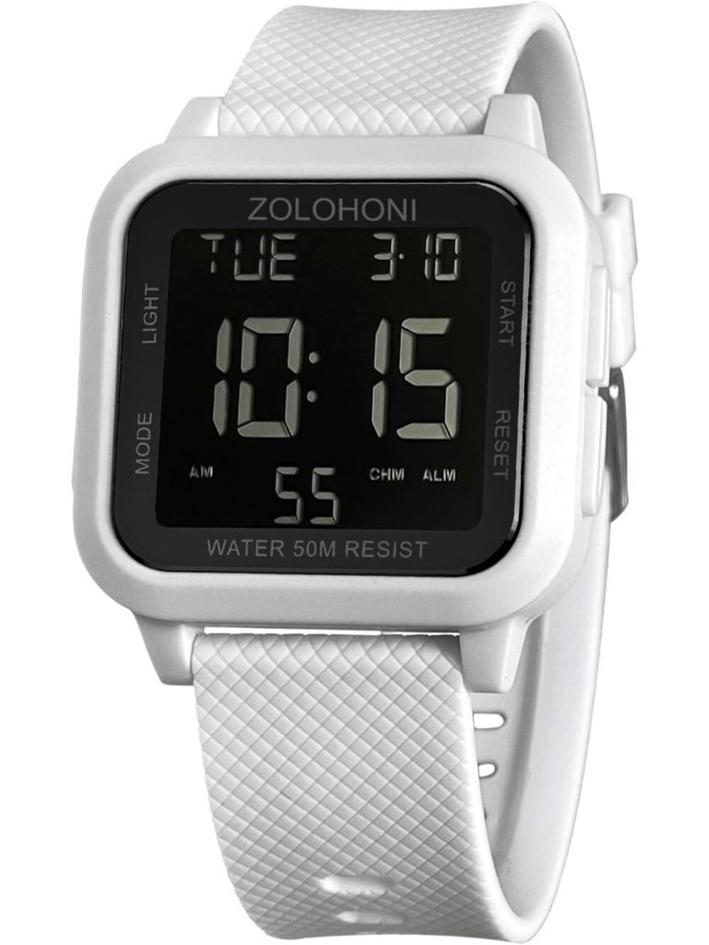 Men's White Analog Quartz Stainless Steel Waterproof Square LED Digital Watch